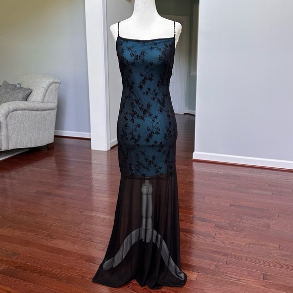 Sabora Dresses & Skirts - Sabora USA Vintage Y2K Gothic Mesh Glitter Black Blue Maxi Dress